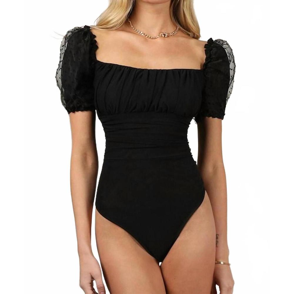 NEW HIDDEN tiara swiss dot organza sleeve bodysuit in black